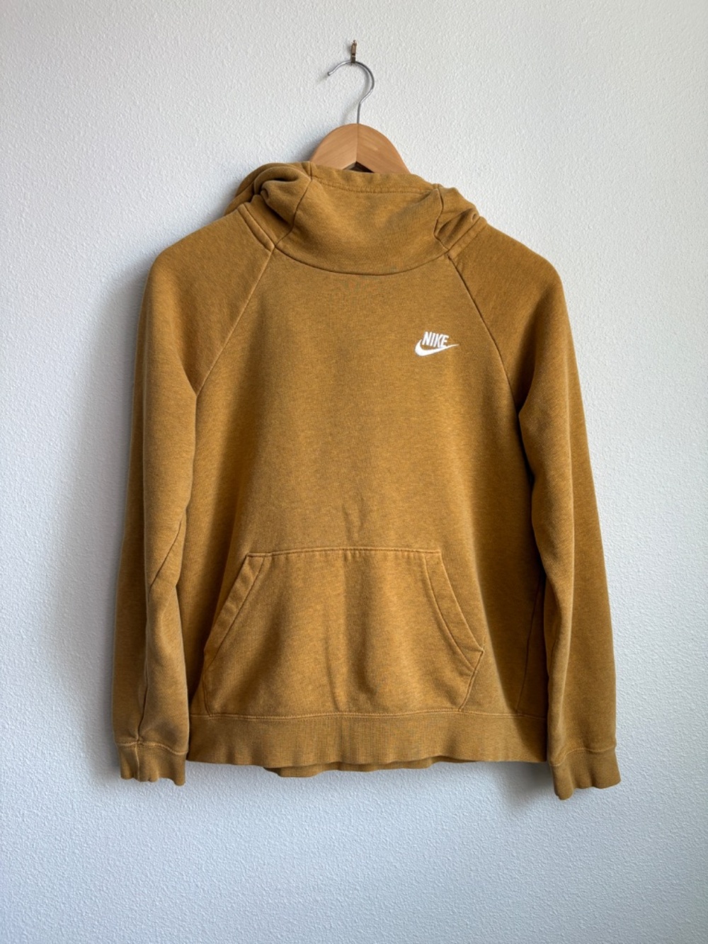Nike Womens Funnel Neck Hoodie Mustard Yellow Ochre Pullover Sweatshirt Small